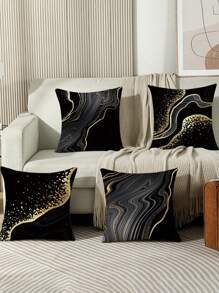 4 件套黑色抱枕套，装饰性黑色和金色枕套，黑色装饰枕套，沙发垫套，家居装饰客厅枕套 4 件套，圣诞节节日礼物 - 黑色 - 查看 2
