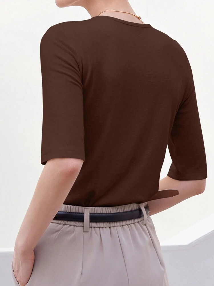Women Summer Solid Color Crew Neck Casual Basic Short Sleeve T-Shirt Business Casual Women