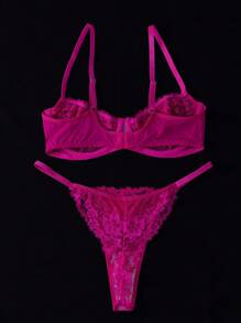 SHEIN 2pcs Women's Fashion Daily Match Lace Bra & Panty Underwear Set Sexy Lingerie