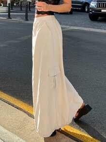 Forever 21 女士半身裙秋季女士半身裙裤子秋季裙子秋季女士衣服老款橡胶抽绳 - 杏色 - 查看 4