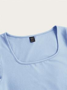 SHEIN EZwear 3 件大码女式黑色、白色和蓝色短袖短款休闲修身 T 恤，适合夏季 - 彩色 - 查看 9