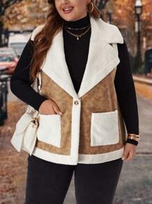 EMERY ROSE Abrigo de mujer de talla grande con forro térmico, tipo chaleco, de uso casual, para otoño/invierno