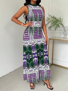 SHEIN Clasi Đầm suông cổ tròn không tay in họa tiết thời trang rộng rãi thoải mái thường ngày cho nữ - Nhiều màu - Xem 1