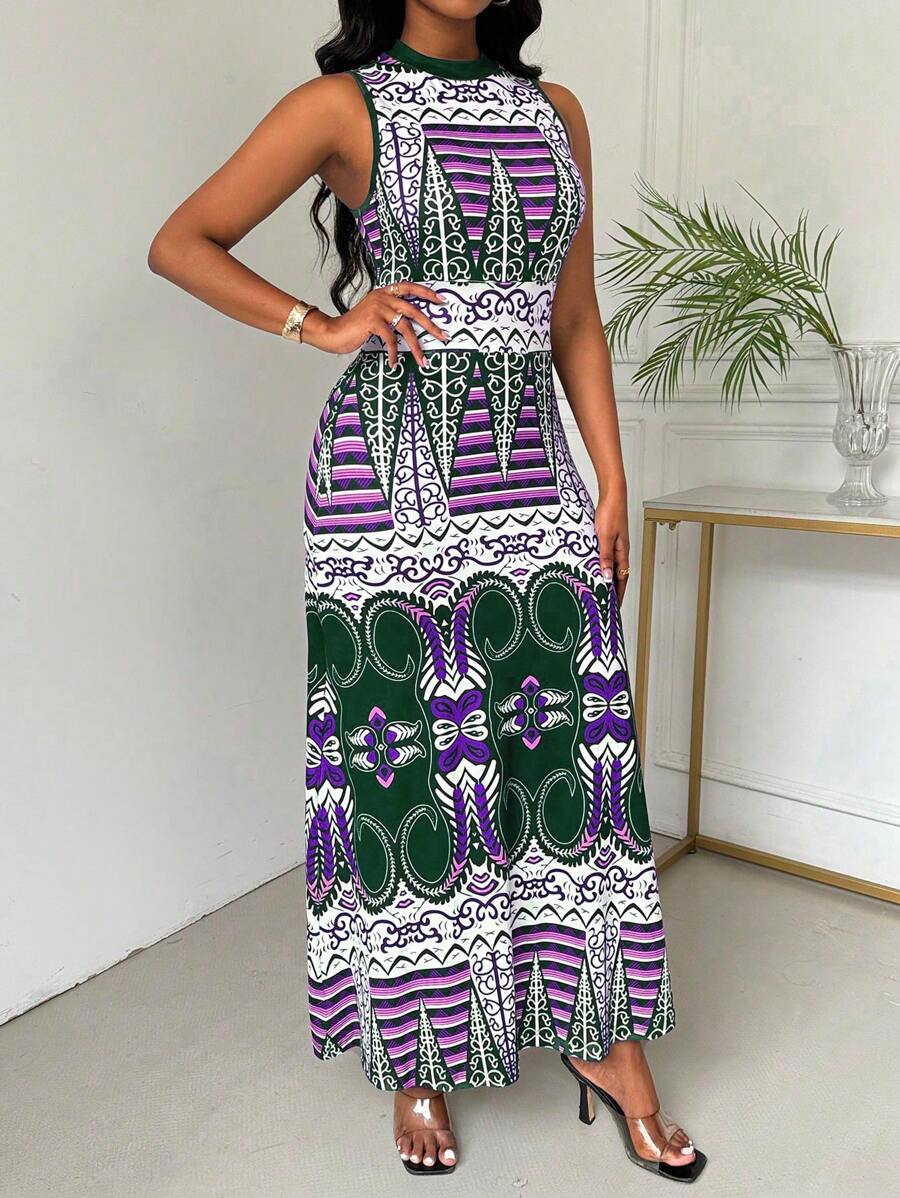 SHEIN Clasi Đầm suông cổ tròn không tay in họa tiết thời trang rộng rãi thoải mái thường ngày cho nữ - Nhiều màu - Xem 1