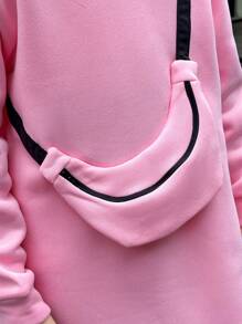 SHEIN Girls Oversized Hoodie Dress, Casual American College Style Pullover Sweatshirt With Backpack Decoration, Autumn