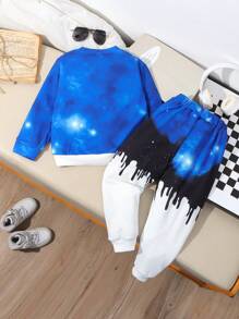 2 件套年轻男孩休闲运动学院街头时尚宇航员图案运动衫和裤子套装，适合日常穿着、上学、郊游、运动、春秋季节 - 彩色 - 查看 2