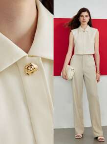 MOTF STUDIO BUTTON DETAIL PADDED SHOULDER BLOUSE