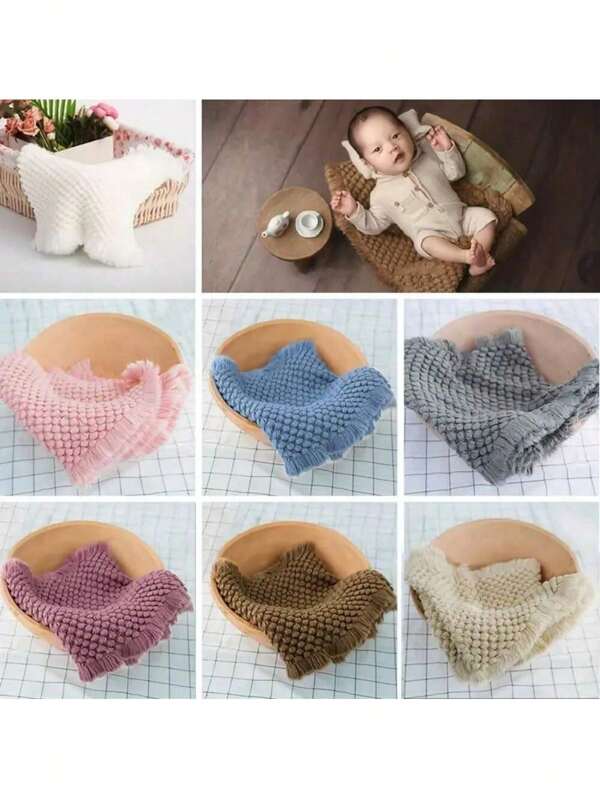 Soft Crochet Photo Blanket For Newborn Photography - Baby Photography Props Basket Braid Wool Wrap Newborn Photo Shoot Baskets Filler Posing Stuffer Background Blanket- Perfect Prop For Photoshoots And Basket Stuffer Filler Baby Shower Family Decorations Gifts Baby Shower Easter Gift Things For Girls/Boys