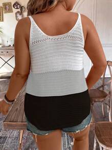 Breezaya Plus Size Women Contrast Color Casual Sleeveless Knit Cami Top - Multicolor - View 2