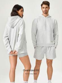 GLOWMODE Áo hoodie Unisex hàng ngày có túi cơ bản, giản dị hàng ngày - Xám - Xem 2