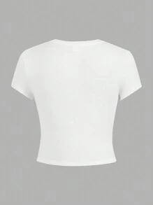 SHEIN Girlism 4 件套 Tween 女童休闲圆领纯色修身短袖 T 恤 - 藍色 - 查看 9