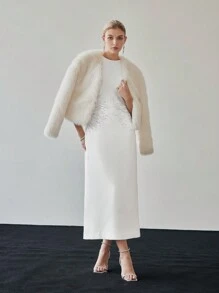 MOTF PREMIUM ĐẦM DÀI KHÔNG TAY SEQUIN THẲNG TUYỆT VỜI - trắng - Xem 5