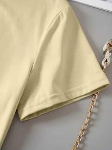 SHEIN Slayr 女士圆领短袖字母印花开衩下摆时尚迷你连衣裙