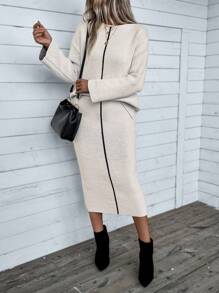 Chiquease 女士落肩长袖毛衣和松紧腰裙套装