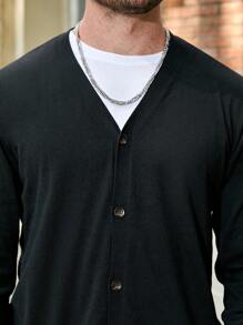 Manfinity Homme Men's Plus Size Solid Color Simple Casual Cardigan, Black Outerwear, Fall/Winter