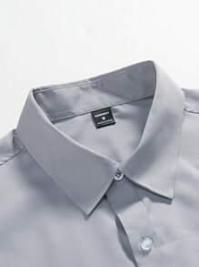 Manfinity Mode Camisa casual de vestir de manga larga de color liso para hombre, para primavera y verano, para el esposo, para el trabajo