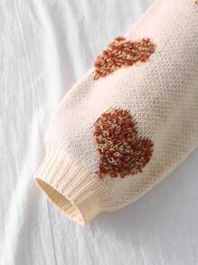 SHEIN Qutie 女士宽松圆领爱心图案长袖休闲毛衣，秋冬季针织套头衫 - 彩色 - 查看 3