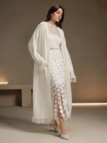 Anewsta Áo len dài thường ngày thiết kế tối giản cho nữ - trắng - Xem 4