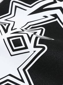 Manfinity Roghcode Conjunto de sudadera con capucha y pantalón de chándal para hombres de talla grande, con logo y estampado de estrella, con acentos a rayas - Negro - Ver 5