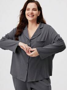 LUVLETTE Autumn And Winter Plus Women Ribbed Comfort Cotton Basic Classic Long Pajama Loungewear Set Sleepwear Lounge Set Fall Pajamas - Dark Grey - View 5