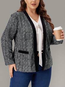 EMERY ROSE Giacca casual a maniche lunghe con tasche e stampa a quadri oversize per donne, adatta per l'autunno