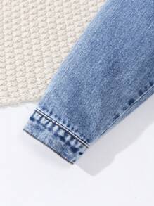 Chaqueta vaquera de moda para niñas con bordado de mariposa - Azul lavado medio - Ver 3
