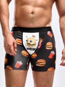 Men's Hamburger Digital Printing Boxer Briefs - Black - View 7