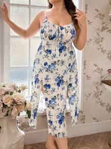 CottageSlumber Camisón con estampado floral, cordón con ajuste frontal, ajustable, talla grande para mujer, ideal para vacaciones