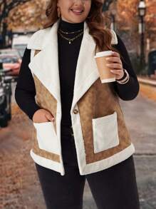 EMERY ROSE Abrigo de mujer de talla grande con forro térmico, tipo chaleco, de uso casual, para otoño/invierno