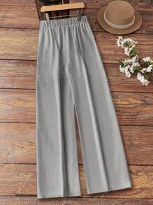 SHEIN LUNE Plus Size Solid Color Flare Leg Pants For Women Fall Cloth For Women - Grey - View 2