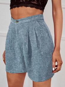 Chiquease 女士纯色褶皱阔腿宽松休闲短裤