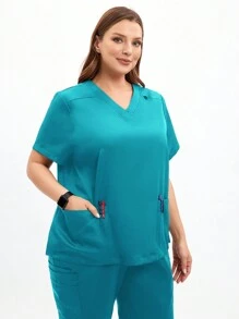 TaskEZ Đồng phục dành cho nữ cỡ lớn, Áo trên, Quần áo làm việc ở thẩm mỹ viện,-Tẩy tế bào chết-Tẩy tế bào chết y tá-Đồng phục tẩy tế bào chết-Tẩy tế bào chết cho phụ nữ-Bộ chà-Quần chà mặt trên cùng,Chuyên nghiệp cho doanh nhân,Quần yếm dành cho doanh nhân bình thường Plus - Màu xanh lam - Xem 4