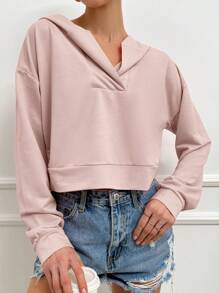 RueChic Solid Drop Shoulder Hoodie - Pink - View 4