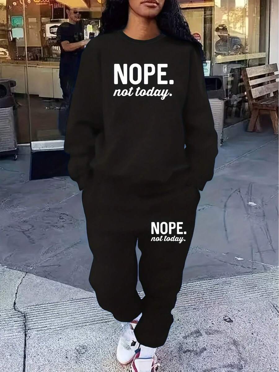 SHEIN 2pcs Women Casual Letter Print Sweatshirt And Sweatpants Set Fall Cloth For Women