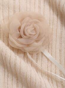 DAZY 女士纯色修身露肩长袖毛衣，春秋款透明，秋季女装 - 米色 - 查看 9