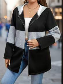 Plus Size Textured Fabric Splicing Thickened Warm Casual Jacket, For Winter Fall Cloth For Women Autumn - Multicolor - View 3