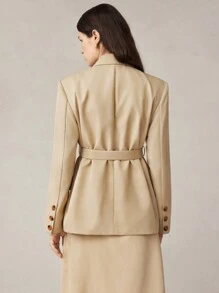 BizChic Women's Colorblock Lapel Long Sleeve Waist Tie Casual Asymmetric Belted Blazer
