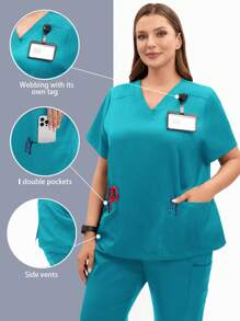 TaskEZ Đồng phục dành cho nữ cỡ lớn, Áo trên, Quần áo làm việc ở thẩm mỹ viện,-Tẩy tế bào chết-Tẩy tế bào chết y tá-Đồng phục tẩy tế bào chết-Tẩy tế bào chết cho phụ nữ-Bộ chà-Quần chà mặt trên cùng,Chuyên nghiệp cho doanh nhân,Quần yếm dành cho doanh nhân bình thường Plus - Màu xanh lam - Xem 1