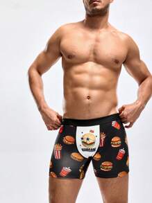 Men's Hamburger Digital Printing Boxer Briefs - Black - View 8
