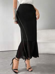 Modelyn Falda de corte de sirena elegante para mujer - Negro - Ver 6