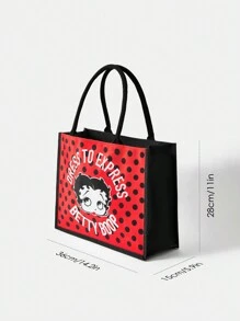 Betty Boop x SHEIN 1个卡通人物波点印花手提袋，适合作为礼物、送给爱人、作为礼品创意、用于派对、节日、情人节 - 紅色 - 查看 11