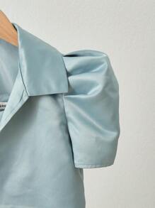 SHEIN 2 件装少女纯色针织短款夹克和编织荷叶边下摆连衣裙套装 - 綠色 - 查看 5