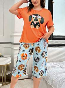 Conjunto de ropa de dormir de 2 piezas talla grande con estampado - Multicolor - Ver 4