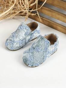 1双简约可爱深口舒适保暖婴儿鞋，适合秋冬季婴儿，平底 - 藍色 - 查看 1