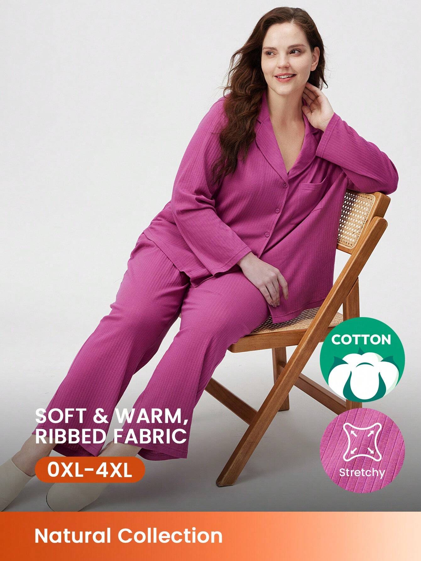 Ensemble de pyjama et de détente en coton côtelé confortable, classique et basique pour femmes, pour l'automne et l'hiver
