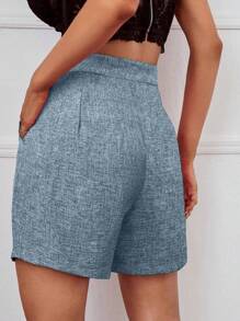 Chiquease 女士纯色褶皱阔腿宽松休闲短裤