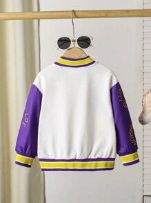 SHEIN جاكيت بومبر فتيات كاجوال خفيفة الوزن بتطريز حرف بلون متباين، مريحة للارتداء اليومي والرياضة - أبيض - مشاهدة 2