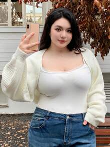 Dazy Plus Plus Size Women's Solid Color Short Cardigan Sweater, For Winter,Fall Women Clothes