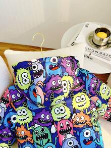 SHEIN Áo khoác có mũ trùm đầu in hình quái vật dễ thương cho bé trai từ 4-7 tuổi, thích hợp mặc khi đi chơi và đi học vào mùa đông, mùa thu và mùa xuân - Nhiều màu - Xem 5