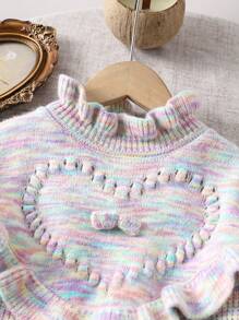 2 件套少女渐变色荷叶边下摆毛衣和百褶裙套装，2024 年秋冬新品 - 彩色 - 查看 4
